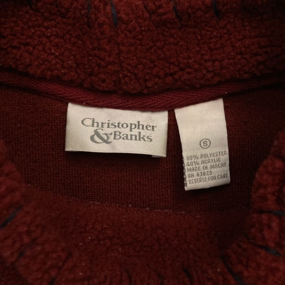 A11 Christoper & Banks Thick Sweater Oversize Fleece Red Blue Stars VTG sz Small - Picture 2 of 7